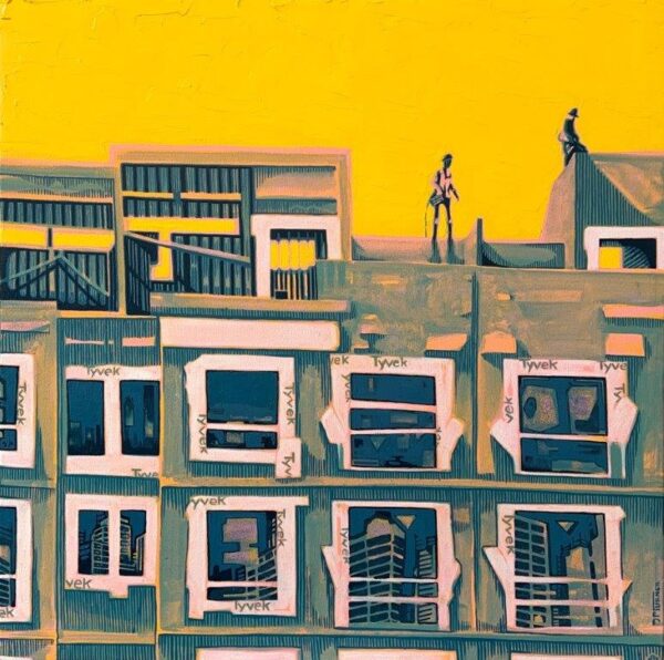 Construction art – Thursday Friday Condos by Jordan Turner, 30x30 acrylic on canvas