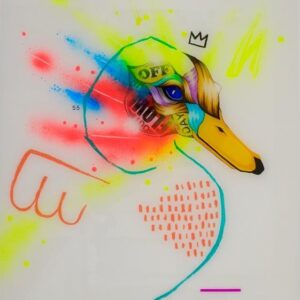 Fudge by Taka Sudo – 20x24 inch neon duck pop surrealist painting on wood