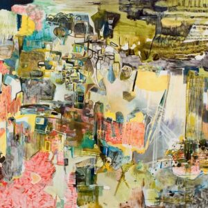 “Streaming Light” panoramic abstract painting by Chrissy Cheung – large 60x120 inch contemporary acrylic artwork